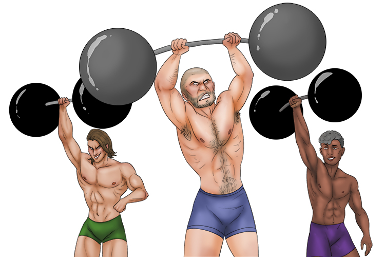 The only men allowed in this zone (mesomorph) are ones who can lift giant weights because they are so muscular.